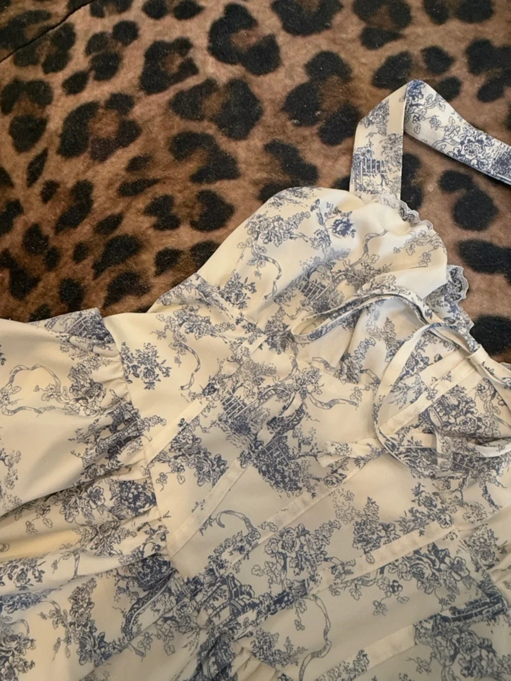 Light Cream & Blue Toile Halter Maxi Dress - Picture 6 of 6